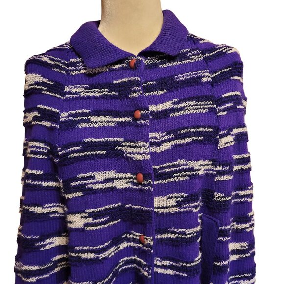 Vintage Womens One Size (OS) Crocheted Poncho Purple Stripe Fringe Boho Festival - Picture 4 of 7